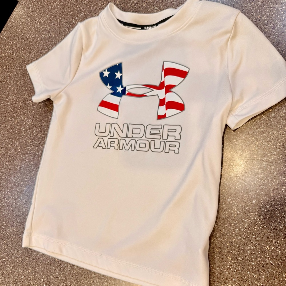 Under Armour White Tee with American Flag Logo
